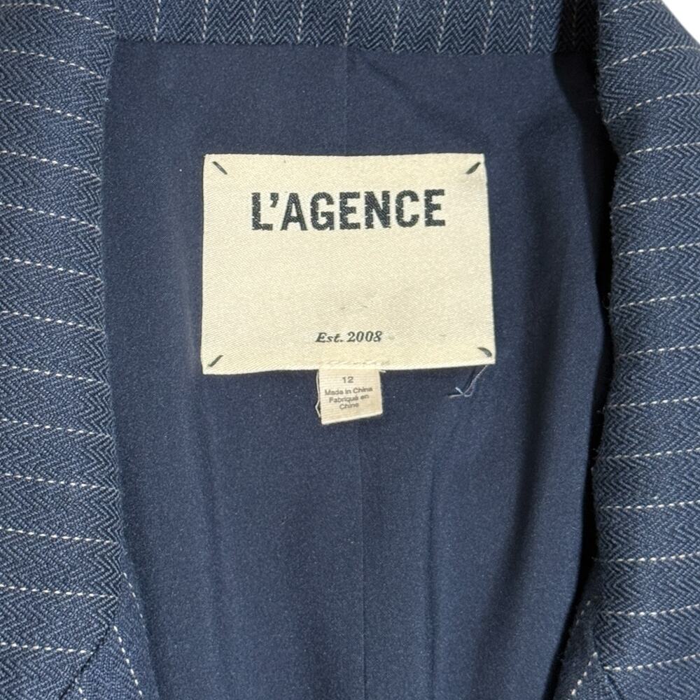 L'Agence Chamberlain Blue Pinstripe Blazer Single Button Tailored Fit Size‎ 12 - Picture 5 of 10